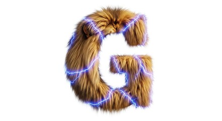 Furry letter G with lightning effect on white background for design and decoration