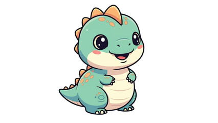 Obraz premium Chubby teal baby dinosaur with big glossy eyes, peach spikes, blushing cheeks and cream belly smile!