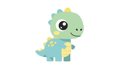 Obraz premium Cute chubby cartoon baby dinosaur with mint head, teal body, yellow spots and smiling big eye. tiny!