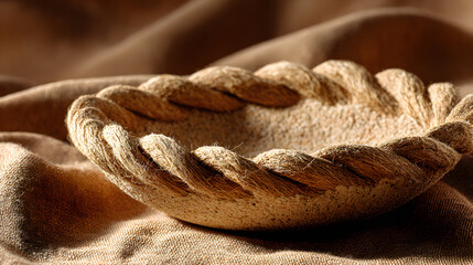 Artisan Bread Bowl on Brown Fabric A Rustic Still Life.