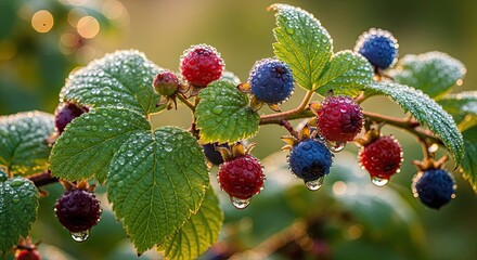 Vibrant dew-kissed berries shimmer in the morning light showcasing nature's beauty perfectly