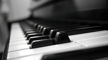 octet. Close-up of piano keys in black and white pattern, elegant musical instrument detail. lifestyle magazines, social media lookbooks, designed for influencer and brand collaborations.