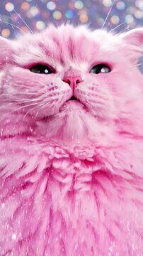 Close Up of a Pink Cat Sneezing Exploding Glitter in Slow Motion