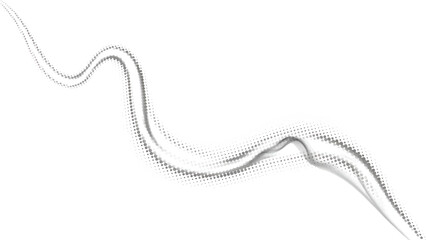 Monochrome dotted halftone wave sweeping across white space, layered translucent curves and flow art
