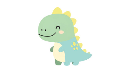 Obraz premium Pastel mint dinosaur with yellow dorsal plates, small blushing cheek, smiling, standing on white pad