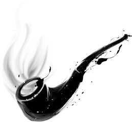 墨で描いたキセル・パイプ・煙のシルエット挿絵イラスト