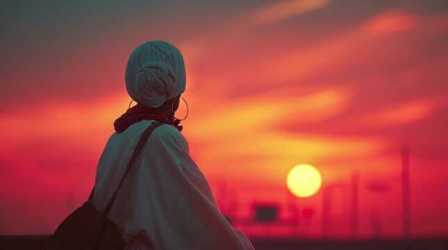 Profound personal reflection at sunset, symbolizing quiet contemplation during an era enriched by Ramadan technology and the evolving landscape of Digital Ramadan