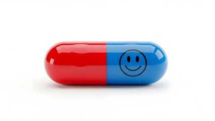 Happy Pill Concept for Depression and Anxiety &ndash; Psychiatric Medication Capsule with Smiling Face with Copy Space