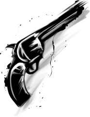 墨の拳銃・リボルバー・銃の水墨画挿絵イラスト素材