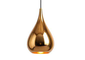 Teardrop pendant light with a gleaming, polished bronze finish on black cable