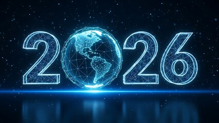 Glowing 2026 digital earth concept with futuristic network connections