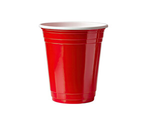 Red plastic cup, ribbed, against a black background