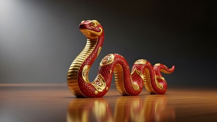 Chinese New Year Luxury Red Gold Snake Zodiac Figurine Premium Prosperity Background