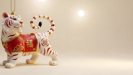 Chinese New Year White Tiger Ornament Luxury Festive Interior Decoration Background