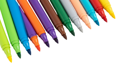 Colorful Marker Pens Lined Up on White Background, Art Supplies and Creativity