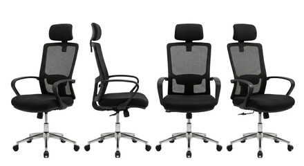 Modern Black Mesh Office Chair with Headrest - Multiple Angles