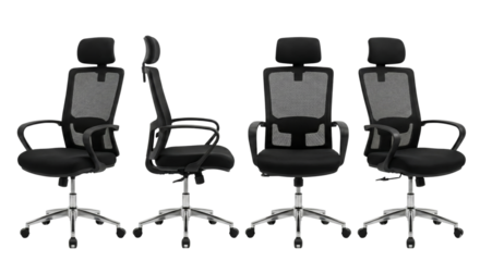 Modern Black Mesh Office Chair with Headrest - Multiple Angles