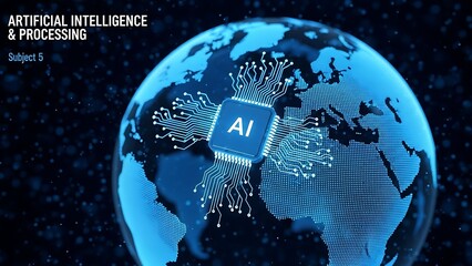 Global artificial intelligence concept with AI chip on blue globe