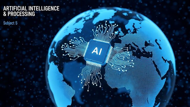 Global artificial intelligence concept with AI chip on blue globe - Powered by Adobe