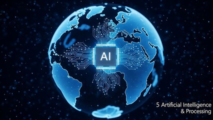 Global artificial intelligence concept with circuit board on Earth