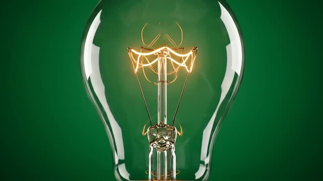 Light Bulb Turning On and Off on Green Background Energy Concept.