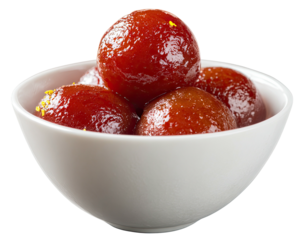 Shiny, glistening, dark red globes in a small white bowl against black
