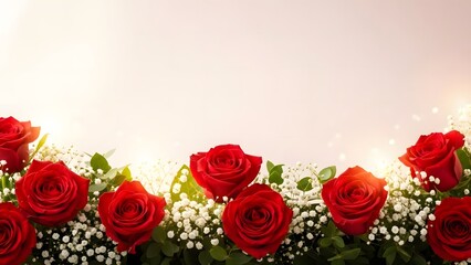 Valentine Red Rose Floral Border Background With Romantic Love Copy Space