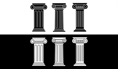 Naklejka premium Classic greek column illustrations in black and white