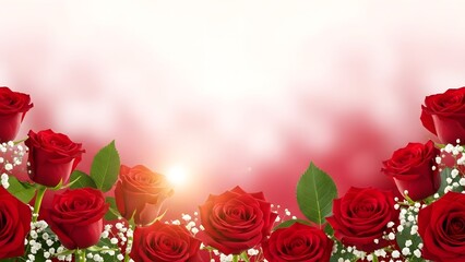 Valentine Red Rose Romantic Floral Background With Soft Light Copy Space