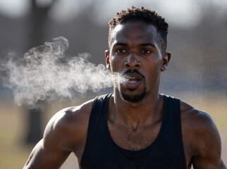 young man running in winter