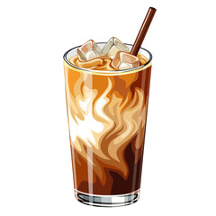 Illustration of a glass of iced coffee with milk, isolated on a white background.