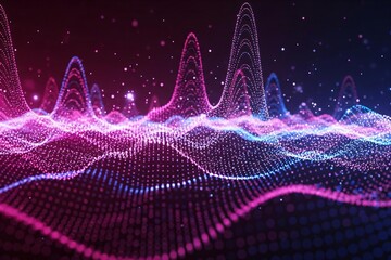 Vibrant pink and blue digital waveform with sparkling particles
