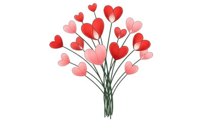 A bouquet of heart-shaped balloons in various shades of red