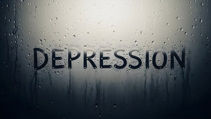 Depression Concept Written on Foggy Glass with Rain Drops &ndash; Mental Health and Emotional Struggle