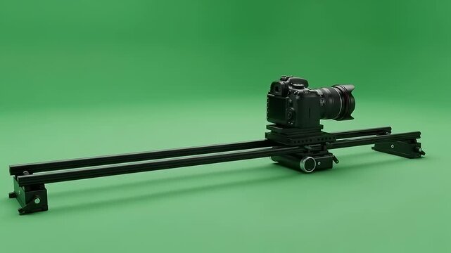 Professional Camera Slider for Smooth Video Production on Green Screen Background.