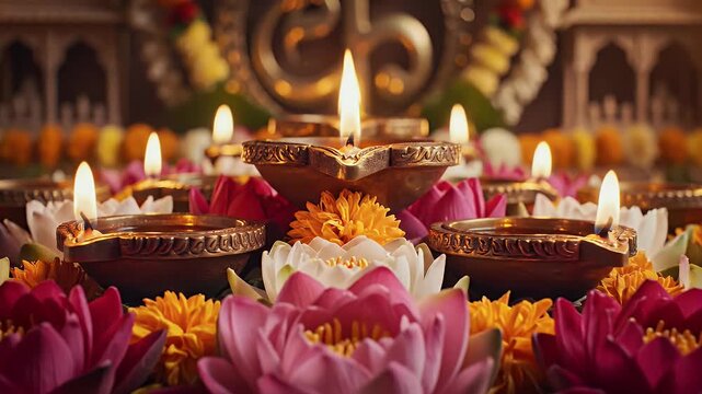 Mahavir Jayanti Lotus Flowers Lamps Symmetrical