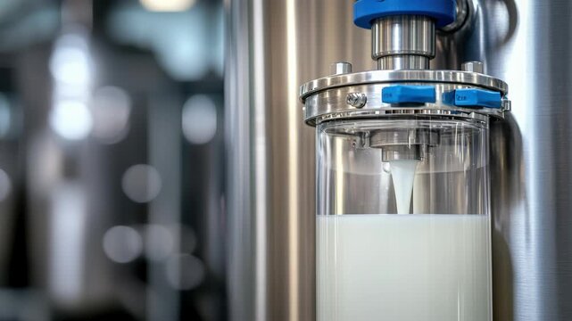 Close-Up View of Industrial Equipment with Liquid in Transparent Container for Quality Control and Process Monitoring
