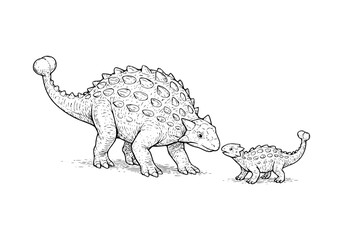 Ankylosaurus hand drawn simple sketch vector illustration
