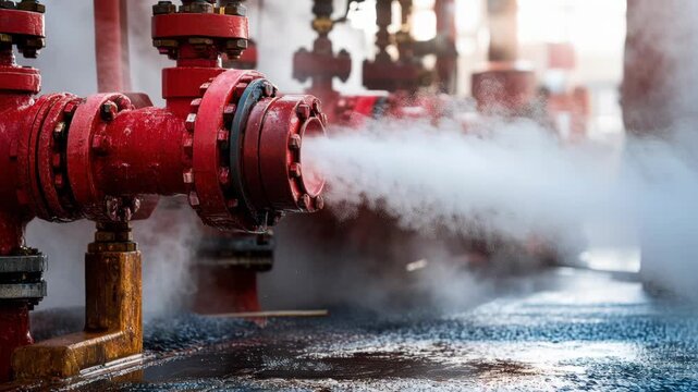 Industrial fire sprinkler red pipe water spray high pressure firefighting accident emergency system industrial safety factory building protection