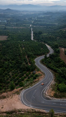 Aerial view of the road cutting through the agriculture field in rural area of Chiang Rai province of Thailand. Agriculture is one of the most important economic sectors in Thailand.