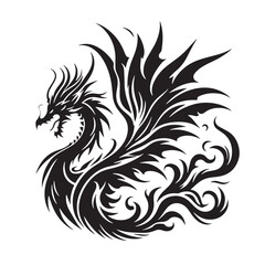 Obraz premium Black Celestial Dragon Silhouette Vector, High Quality Illustration on White Background
