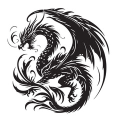 Fototapeta premium Black Celestial Dragon Silhouette Vector, High Quality Illustration on White Background