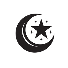 Black Crescent & Star Silhouette Vector, High Quality Illustration on White Background