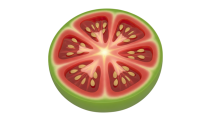 Cross-section of a stylized tomato with visible seeds