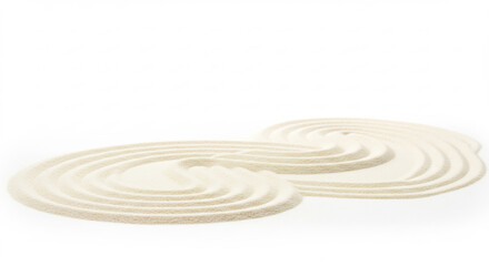 Gracefully raked swirling sand patterns reveal serene beauty under soft studio light creating a tranquil minimalist aesthetic. AI Generated