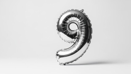 Silver Number Nine Balloon Isolated on White.