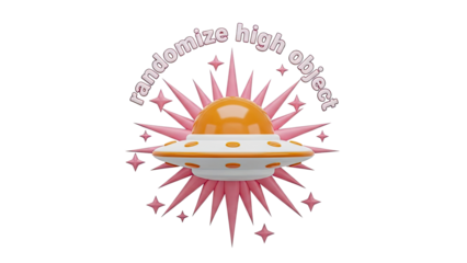 Stylized UFO with "randomize high object" text