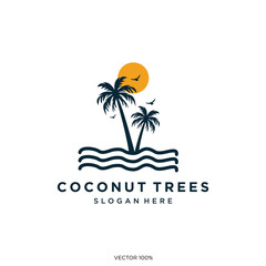 Tropical Coconut Trees Beach Sunset Logo