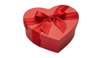 Red heart-shaped gift box with bow, isolated on transparent background