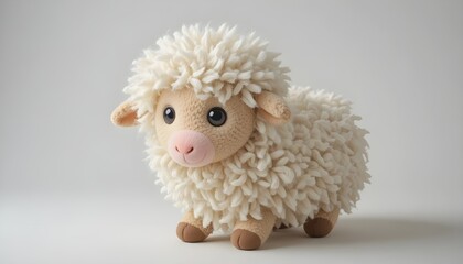 Cute plush sheep toy with fluffy wool texture, isolated